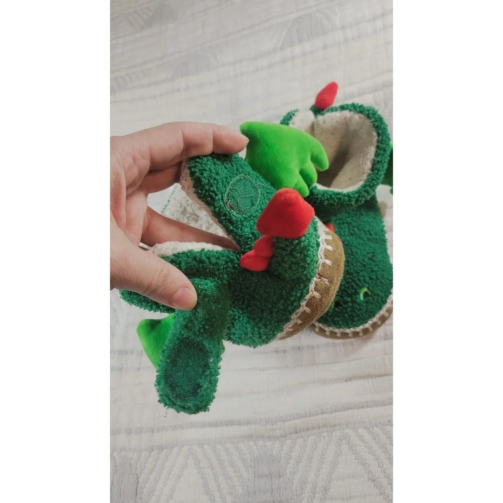 Hanna Andersson Kids Dragon Slippers Size 11/12 Green Plush‎ Costume Shoes